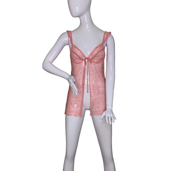 Victoria's Secret Y2K All Lace Baby Doll Pale Pink Size M Slit Down The Middle - Picture 1 of 13